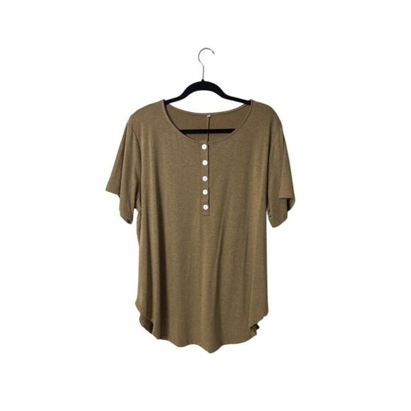 Brown Short Sleeve Button-Front Womens Top XL Rayon Spandex Blend - Picture 1 of 5